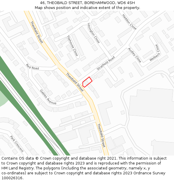 46, THEOBALD STREET, BOREHAMWOOD, WD6 4SH: Location map and indicative extent of plot