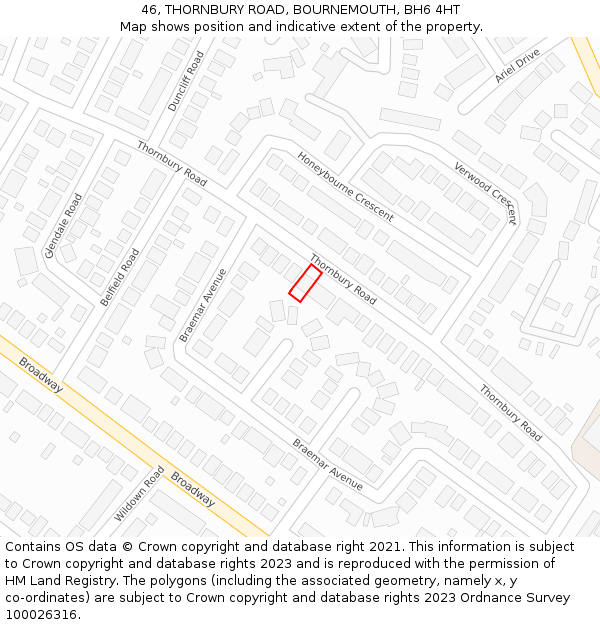 46, THORNBURY ROAD, BOURNEMOUTH, BH6 4HT: Location map and indicative extent of plot