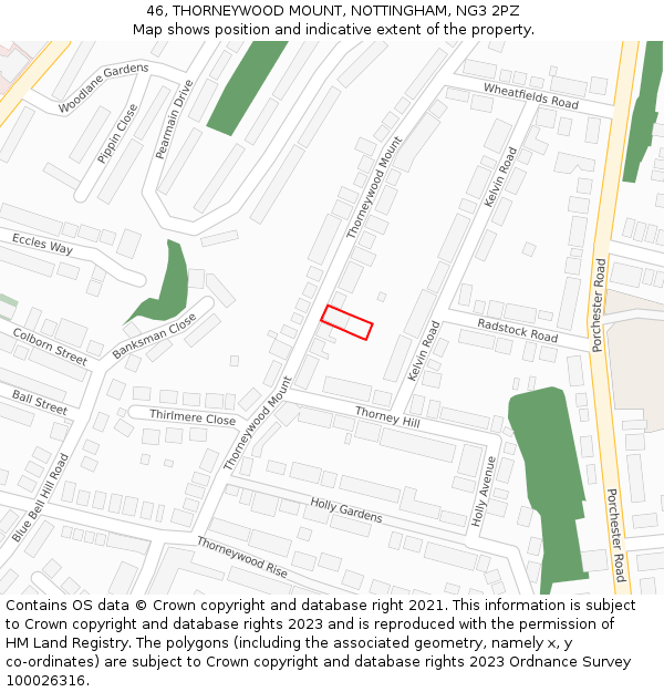 46, THORNEYWOOD MOUNT, NOTTINGHAM, NG3 2PZ: Location map and indicative extent of plot