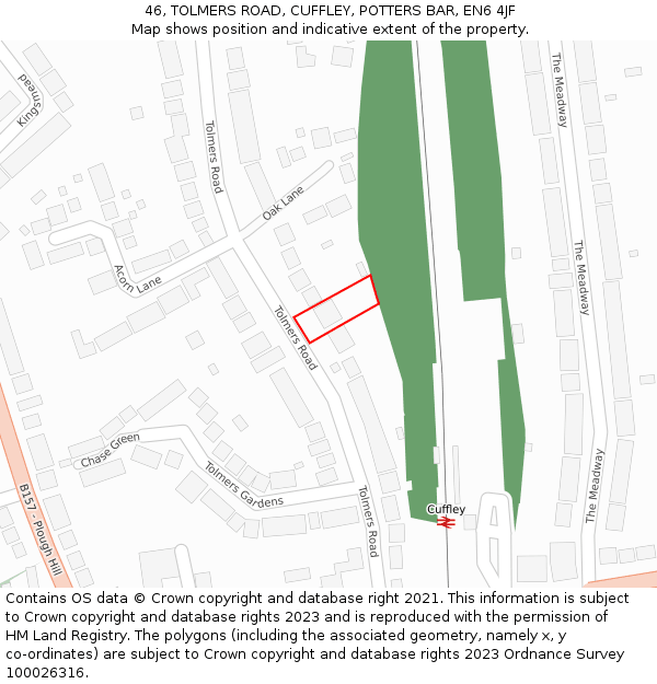 46, TOLMERS ROAD, CUFFLEY, POTTERS BAR, EN6 4JF: Location map and indicative extent of plot