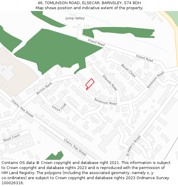 46, TOMLINSON ROAD, ELSECAR, BARNSLEY, S74 8DH: Location map and indicative extent of plot