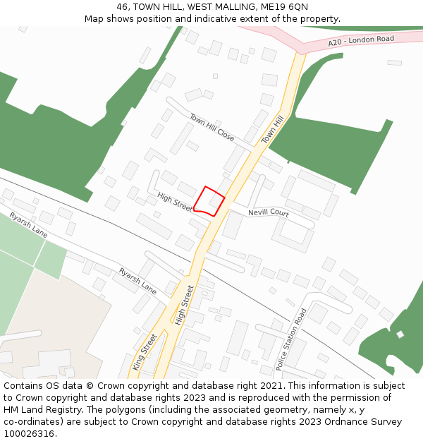 46, TOWN HILL, WEST MALLING, ME19 6QN: Location map and indicative extent of plot