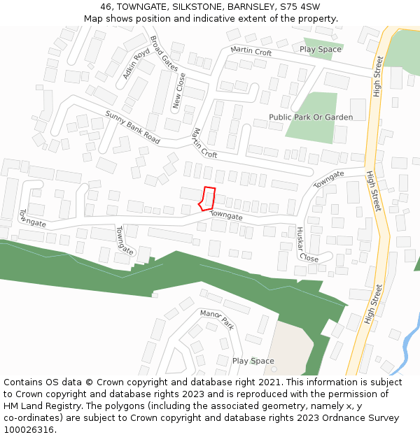 46, TOWNGATE, SILKSTONE, BARNSLEY, S75 4SW: Location map and indicative extent of plot