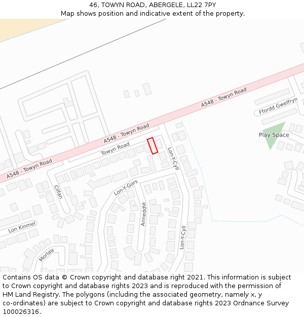 46, TOWYN ROAD, ABERGELE, LL22 7PY: Location map and indicative extent of plot