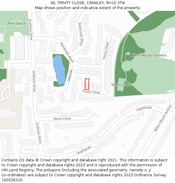 46, TRINITY CLOSE, CRAWLEY, RH10 3TW: Location map and indicative extent of plot
