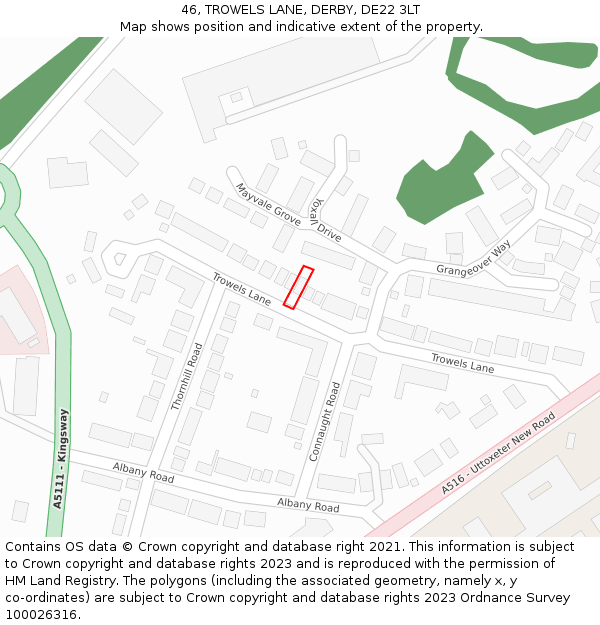 46, TROWELS LANE, DERBY, DE22 3LT: Location map and indicative extent of plot