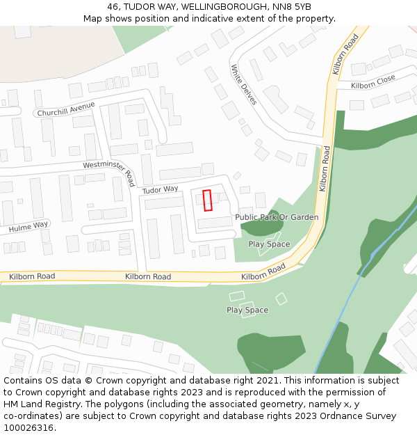 46, TUDOR WAY, WELLINGBOROUGH, NN8 5YB: Location map and indicative extent of plot