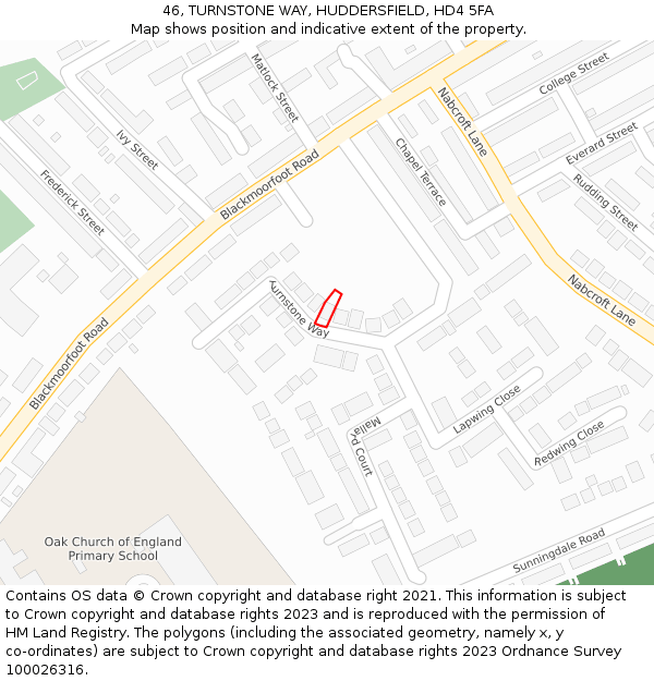 46, TURNSTONE WAY, HUDDERSFIELD, HD4 5FA: Location map and indicative extent of plot