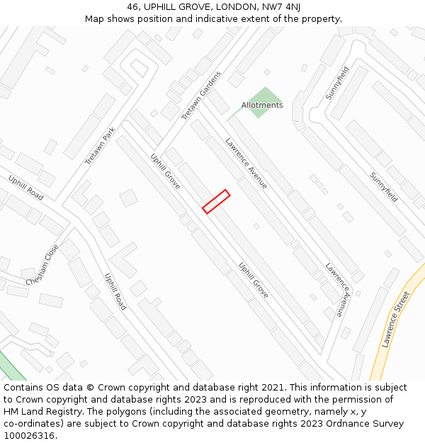 46, UPHILL GROVE, LONDON, NW7 4NJ: Location map and indicative extent of plot