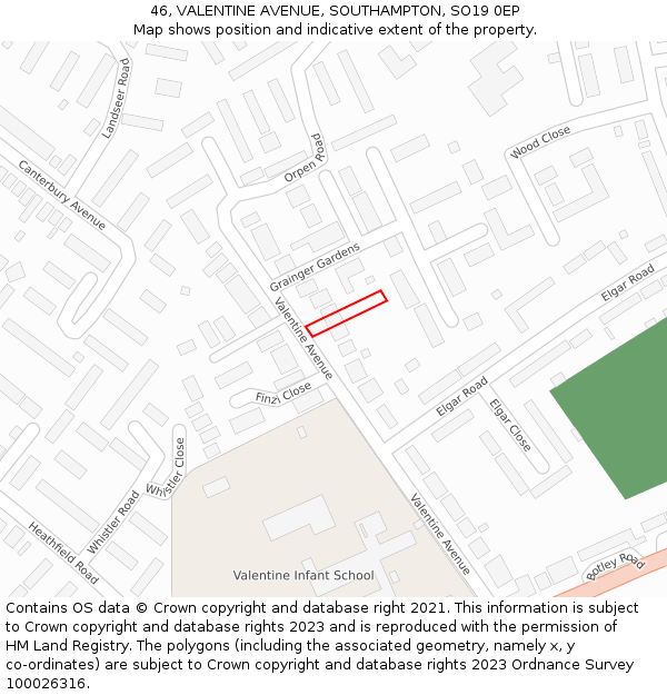 46, VALENTINE AVENUE, SOUTHAMPTON, SO19 0EP: Location map and indicative extent of plot