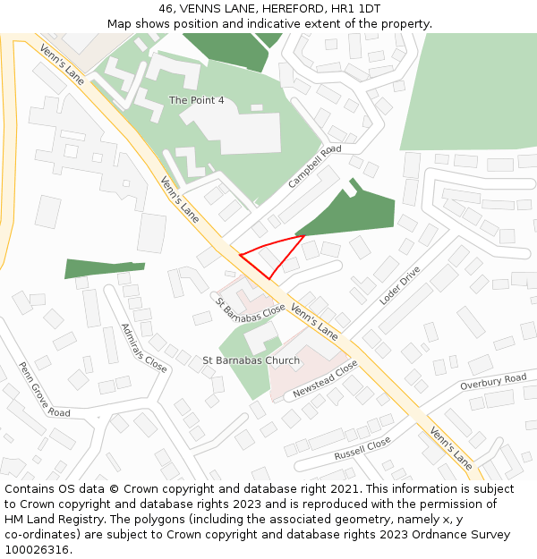 46, VENNS LANE, HEREFORD, HR1 1DT: Location map and indicative extent of plot