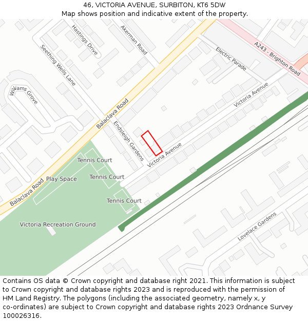 46, VICTORIA AVENUE, SURBITON, KT6 5DW: Location map and indicative extent of plot