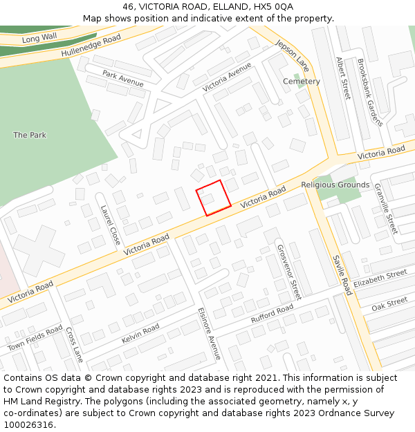 46, VICTORIA ROAD, ELLAND, HX5 0QA: Location map and indicative extent of plot