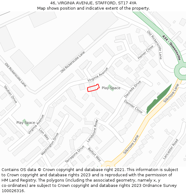 46, VIRGINIA AVENUE, STAFFORD, ST17 4YA: Location map and indicative extent of plot