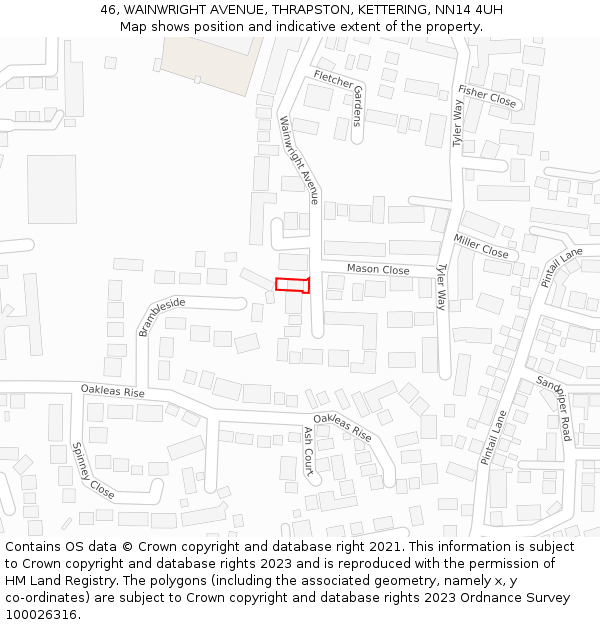 46, WAINWRIGHT AVENUE, THRAPSTON, KETTERING, NN14 4UH: Location map and indicative extent of plot