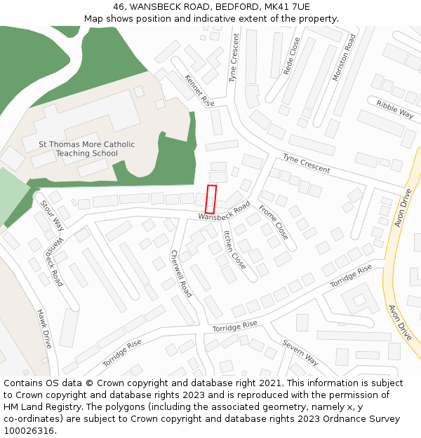 46, WANSBECK ROAD, BEDFORD, MK41 7UE: Location map and indicative extent of plot