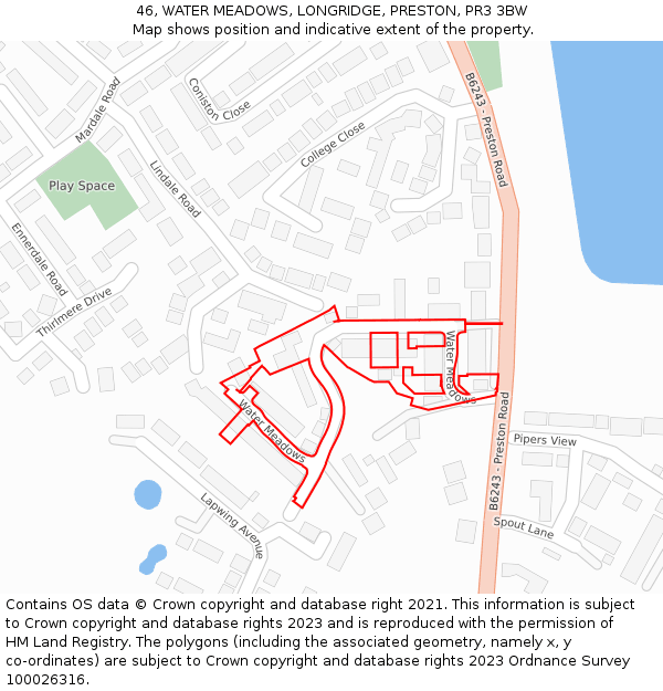 46, WATER MEADOWS, LONGRIDGE, PRESTON, PR3 3BW: Location map and indicative extent of plot