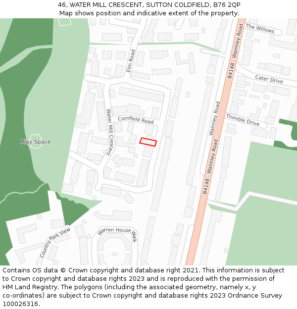 46, WATER MILL CRESCENT, SUTTON COLDFIELD, B76 2QP: Location map and indicative extent of plot