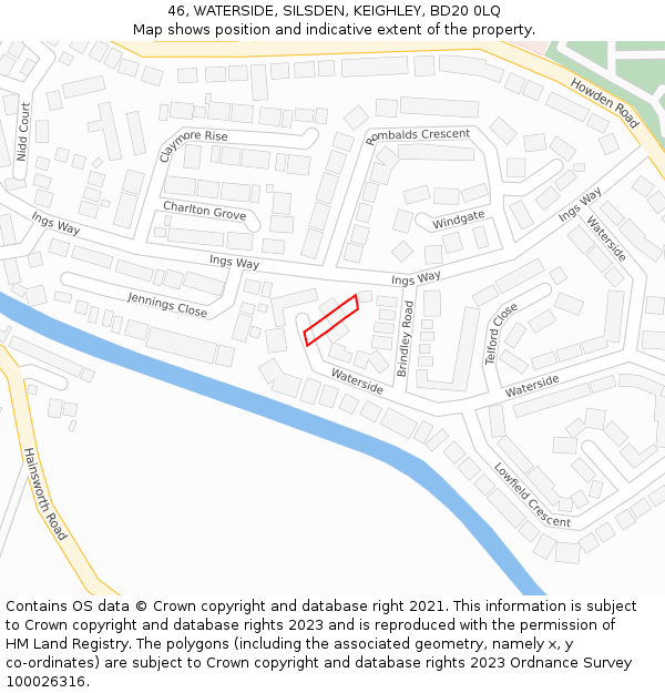 46, WATERSIDE, SILSDEN, KEIGHLEY, BD20 0LQ: Location map and indicative extent of plot