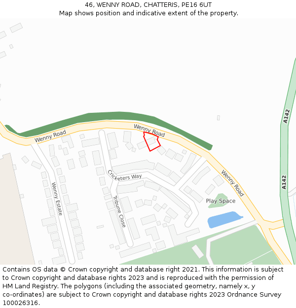 46, WENNY ROAD, CHATTERIS, PE16 6UT: Location map and indicative extent of plot