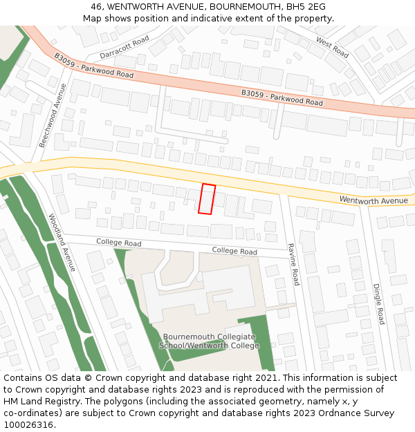 46, WENTWORTH AVENUE, BOURNEMOUTH, BH5 2EG: Location map and indicative extent of plot