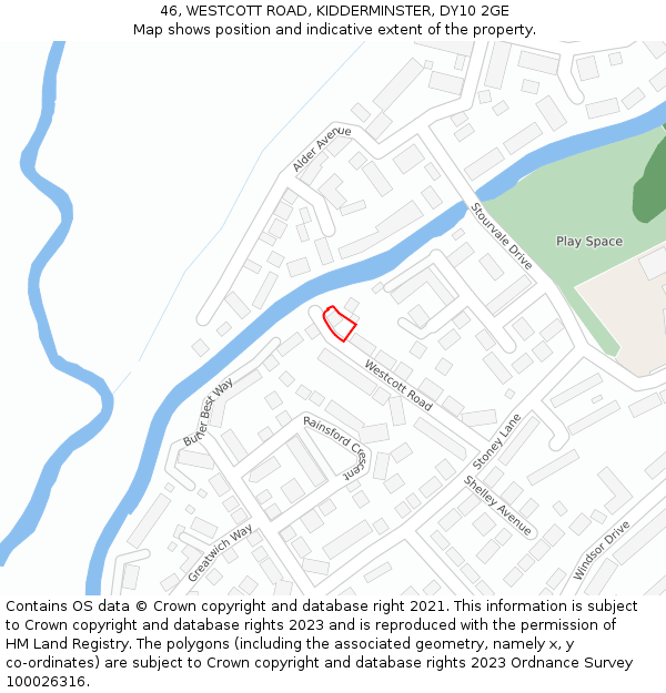 46, WESTCOTT ROAD, KIDDERMINSTER, DY10 2GE: Location map and indicative extent of plot
