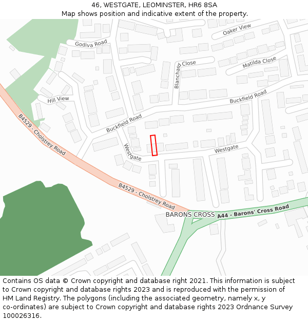 46, WESTGATE, LEOMINSTER, HR6 8SA: Location map and indicative extent of plot
