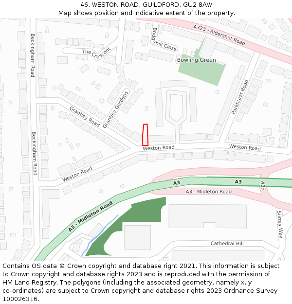 46, WESTON ROAD, GUILDFORD, GU2 8AW: Location map and indicative extent of plot