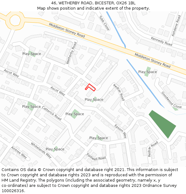 46, WETHERBY ROAD, BICESTER, OX26 1BL: Location map and indicative extent of plot
