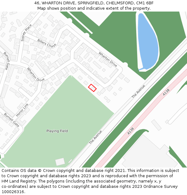 46, WHARTON DRIVE, SPRINGFIELD, CHELMSFORD, CM1 6BF: Location map and indicative extent of plot