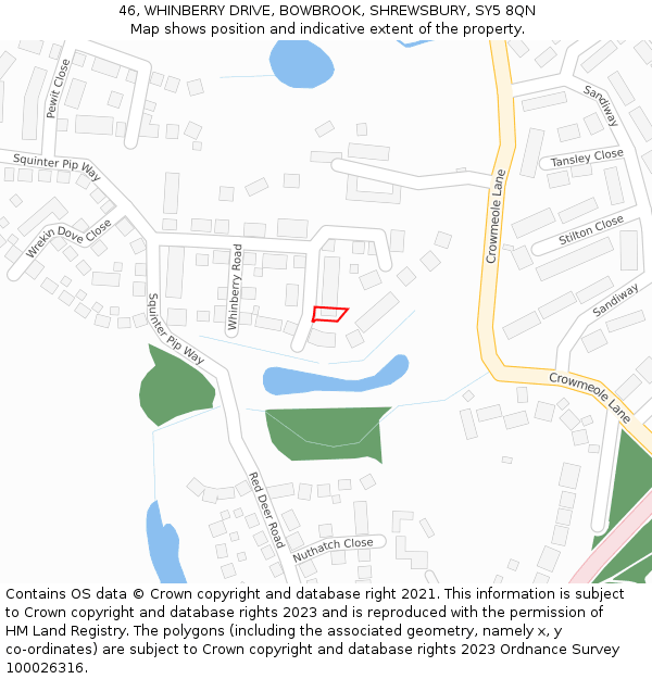 46, WHINBERRY DRIVE, BOWBROOK, SHREWSBURY, SY5 8QN: Location map and indicative extent of plot