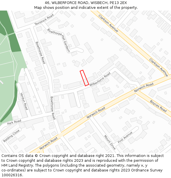 46, WILBERFORCE ROAD, WISBECH, PE13 2EX: Location map and indicative extent of plot