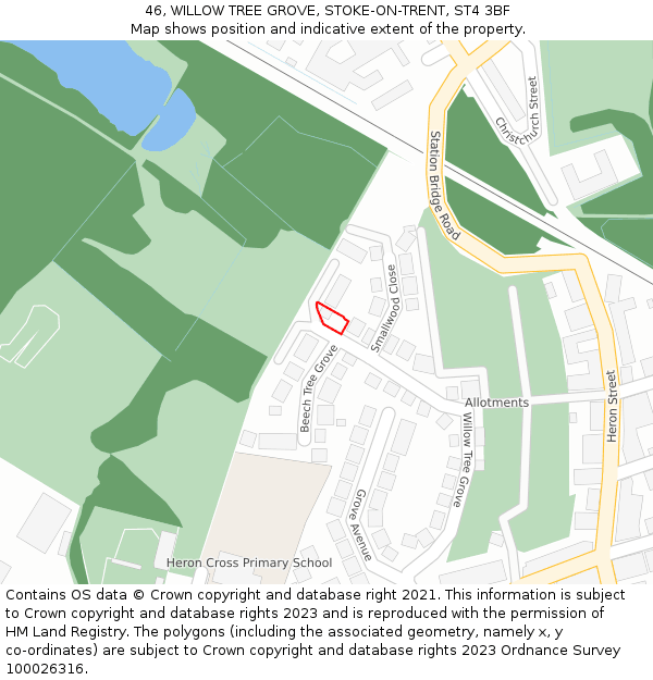 46, WILLOW TREE GROVE, STOKE-ON-TRENT, ST4 3BF: Location map and indicative extent of plot