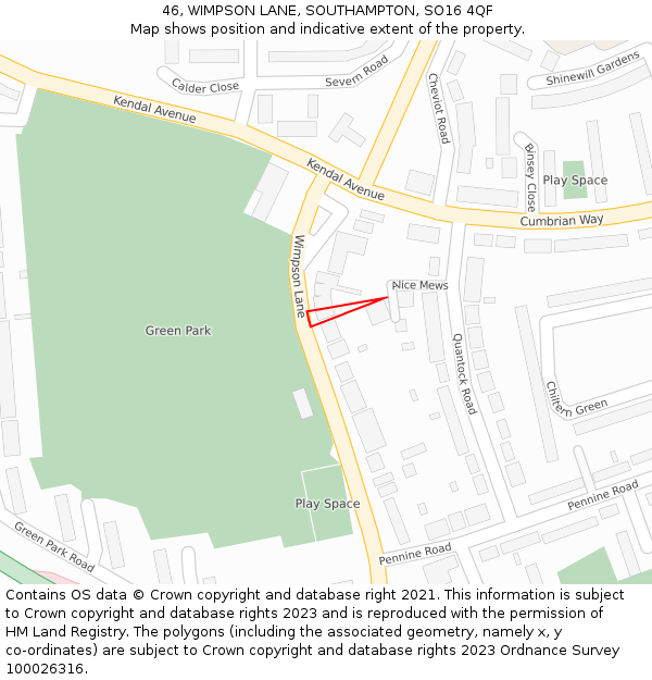 46, WIMPSON LANE, SOUTHAMPTON, SO16 4QF: Location map and indicative extent of plot
