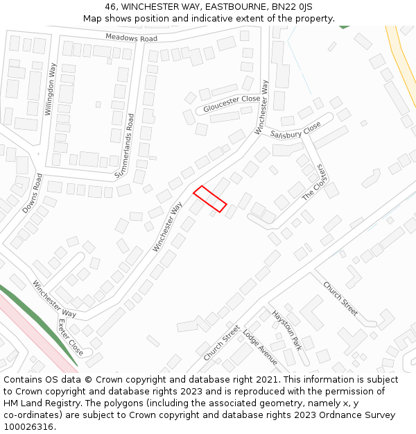 46, WINCHESTER WAY, EASTBOURNE, BN22 0JS: Location map and indicative extent of plot
