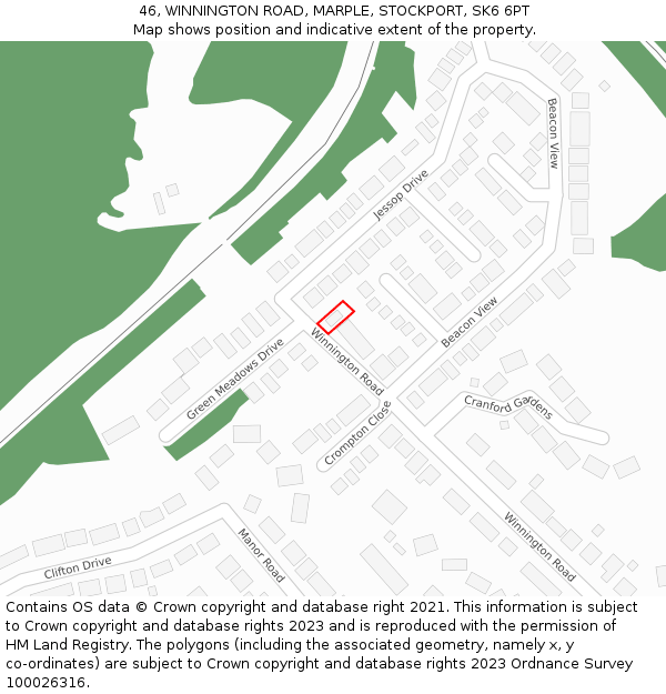 46, WINNINGTON ROAD, MARPLE, STOCKPORT, SK6 6PT: Location map and indicative extent of plot