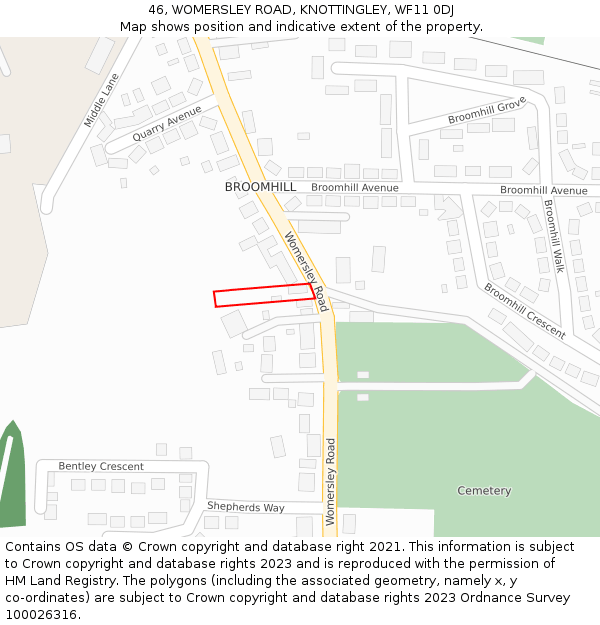 46, WOMERSLEY ROAD, KNOTTINGLEY, WF11 0DJ: Location map and indicative extent of plot
