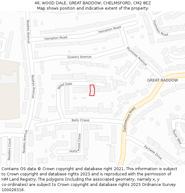 46, WOOD DALE, GREAT BADDOW, CHELMSFORD, CM2 8EZ: Location map and indicative extent of plot