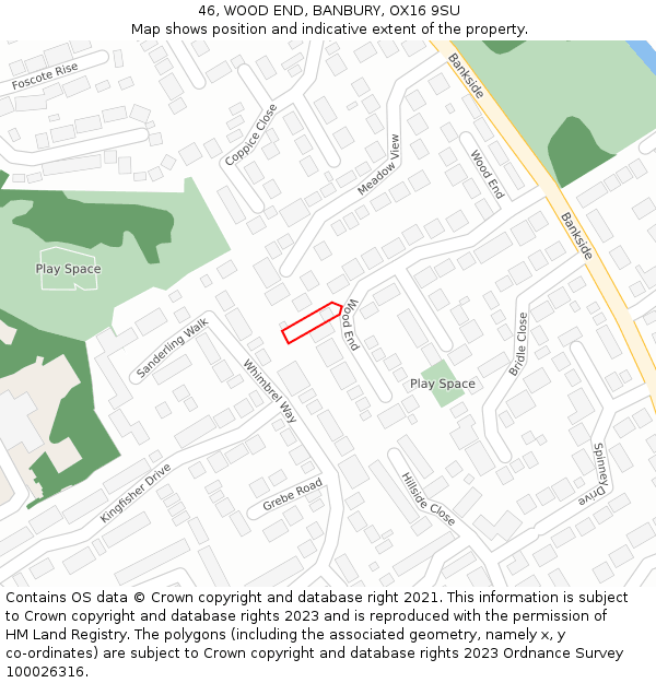 46, WOOD END, BANBURY, OX16 9SU: Location map and indicative extent of plot