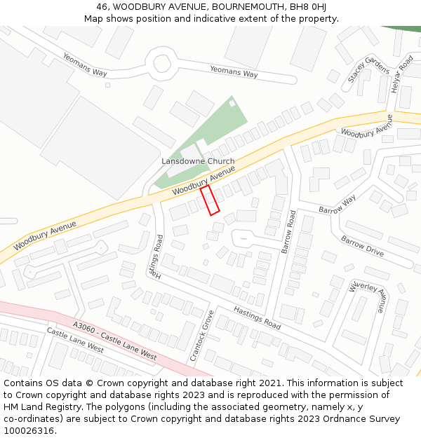 46, WOODBURY AVENUE, BOURNEMOUTH, BH8 0HJ: Location map and indicative extent of plot