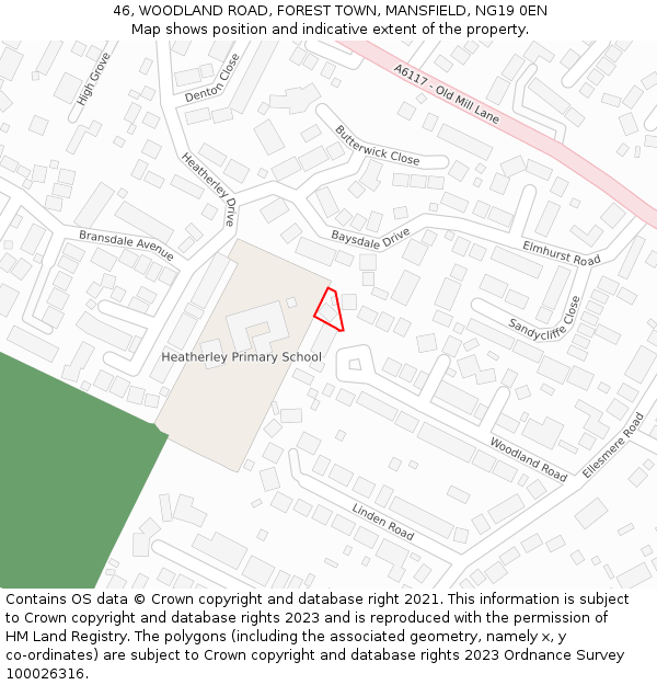 46, WOODLAND ROAD, FOREST TOWN, MANSFIELD, NG19 0EN: Location map and indicative extent of plot
