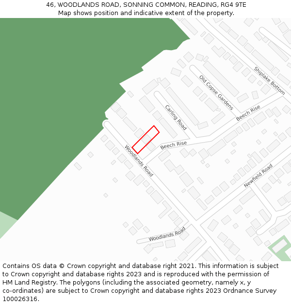 46, WOODLANDS ROAD, SONNING COMMON, READING, RG4 9TE: Location map and indicative extent of plot