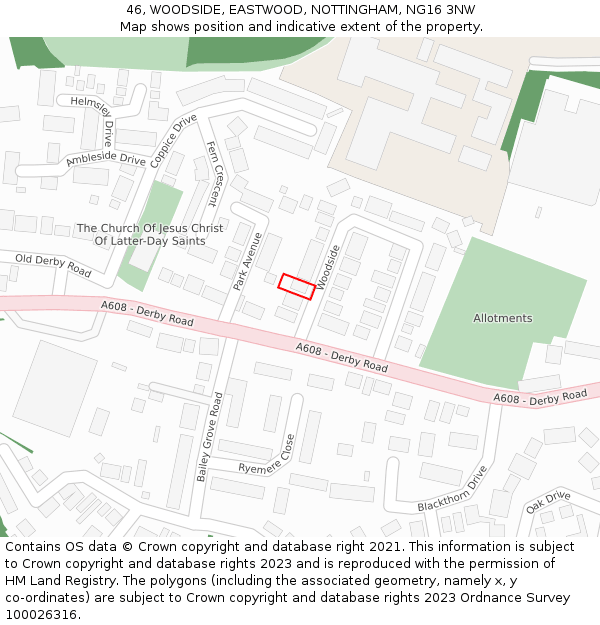 46, WOODSIDE, EASTWOOD, NOTTINGHAM, NG16 3NW: Location map and indicative extent of plot