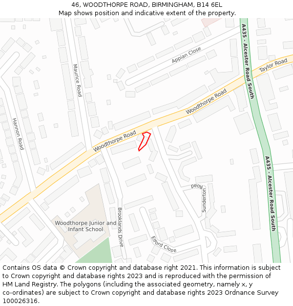 46, WOODTHORPE ROAD, BIRMINGHAM, B14 6EL: Location map and indicative extent of plot
