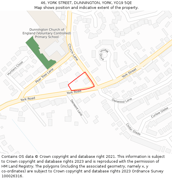 46, YORK STREET, DUNNINGTON, YORK, YO19 5QE: Location map and indicative extent of plot