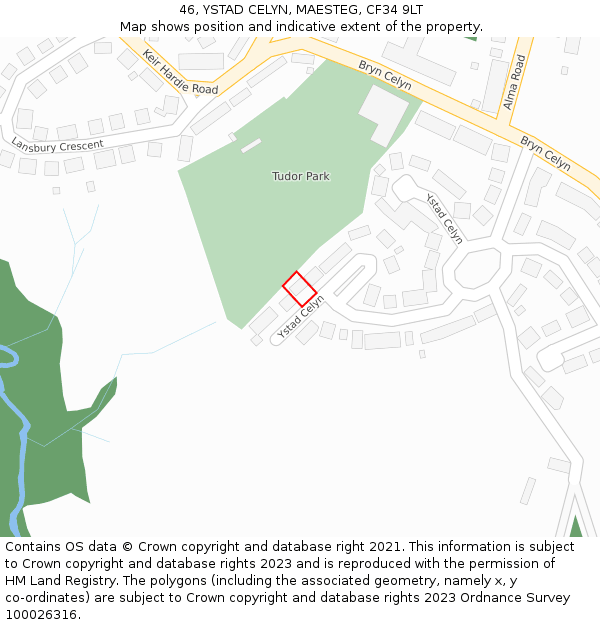 46, YSTAD CELYN, MAESTEG, CF34 9LT: Location map and indicative extent of plot