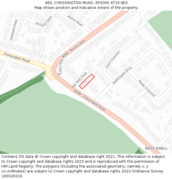 460, CHESSINGTON ROAD, EPSOM, KT19 9ES: Location map and indicative extent of plot