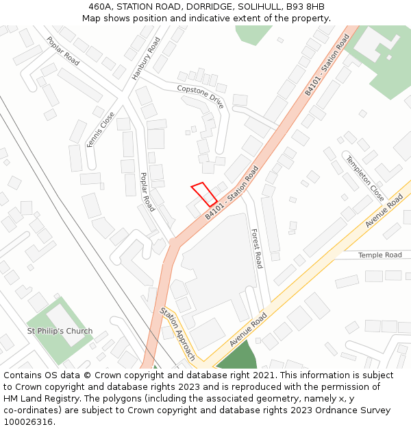 460A, STATION ROAD, DORRIDGE, SOLIHULL, B93 8HB: Location map and indicative extent of plot