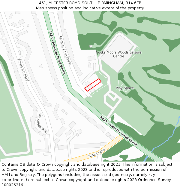 461, ALCESTER ROAD SOUTH, BIRMINGHAM, B14 6ER: Location map and indicative extent of plot