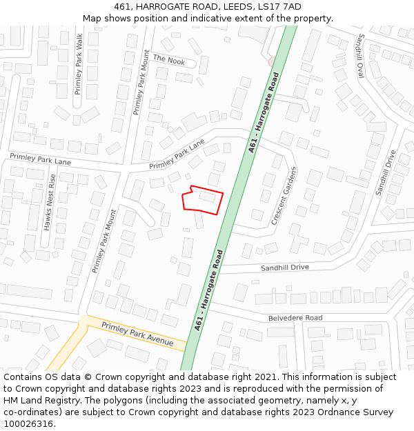 461, HARROGATE ROAD, LEEDS, LS17 7AD: Location map and indicative extent of plot